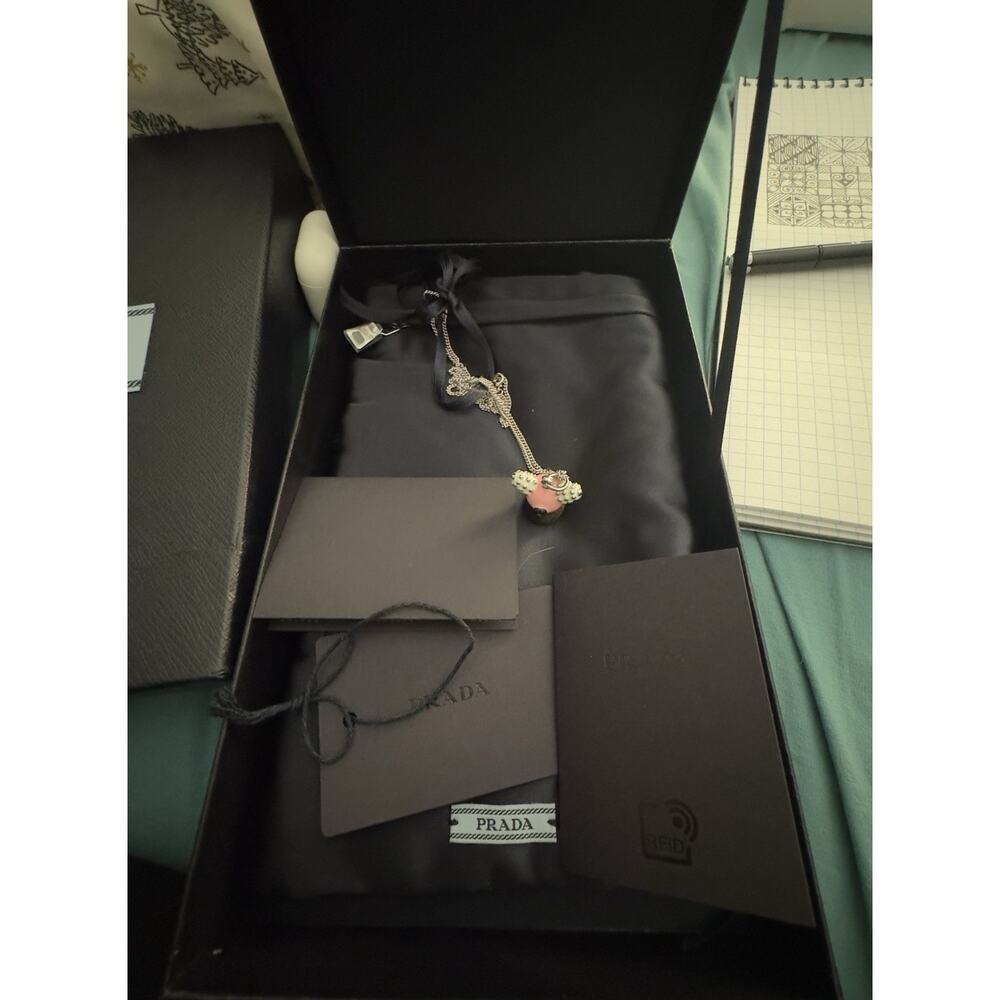 Prada Animalia Jewels Necklace Pink Brown Enamel Pendant w/ Box - Picture 6 of 7